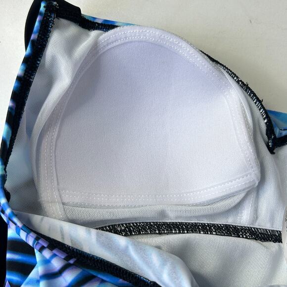 Swim Solutions Leaf It Alone Tiered Fauxkini One-Piece Blue Multi Women 8 - Picture 9 of 9